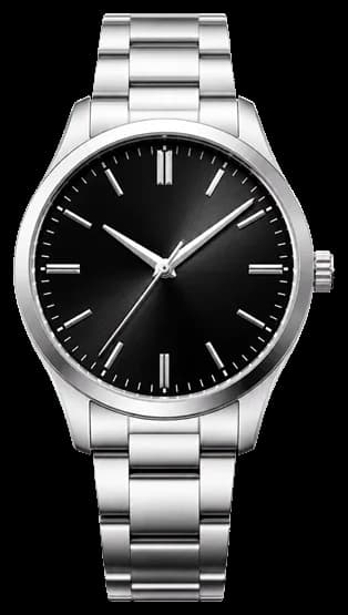 Black dial steel watch
